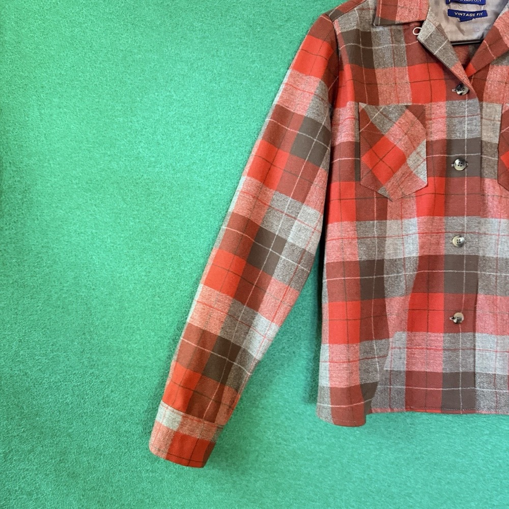 Vtg Pendleton Tuckeroo Wool Shadow Plaid Loop Collar Board Shirt Womens Medium - Picture 2 of 9